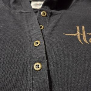 Black Button-Up Womens Thermal Hoodie Shirt with Gold Embroidery 110th !